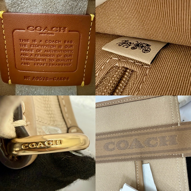 COACH 蔻馳 SMITH 織帶LOGO 帆布兩用托特包 奶茶色-6