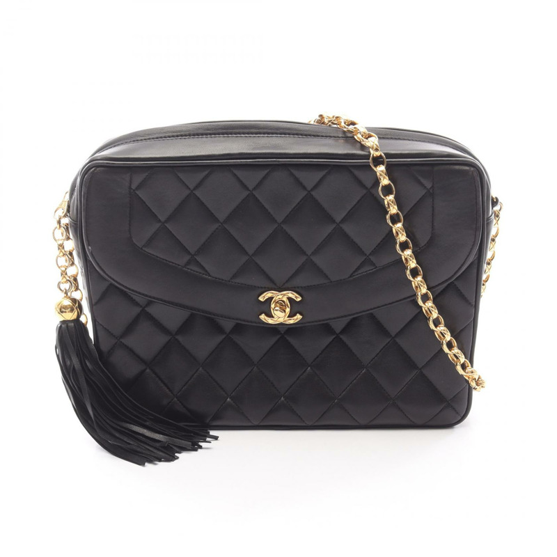 香奈兒 (CHANEL) 絎縫 Diana 翻蓋鏈條單肩包，羊皮材質，黑色，金色五金，二手女款-0