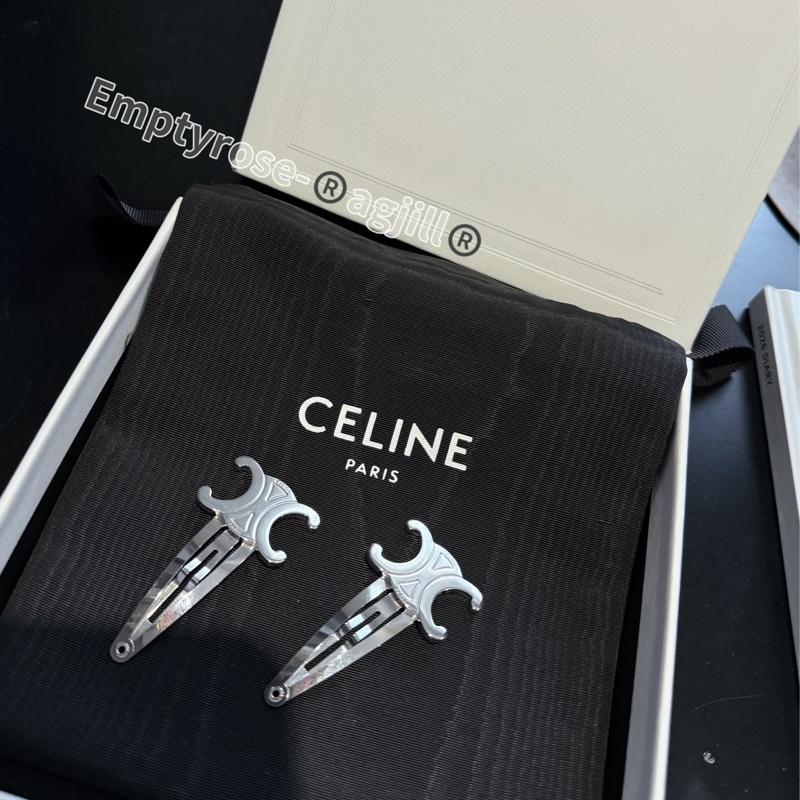 Celine 金屬銀色髮夾/單支 髮飾 光澤細閃時髦-0