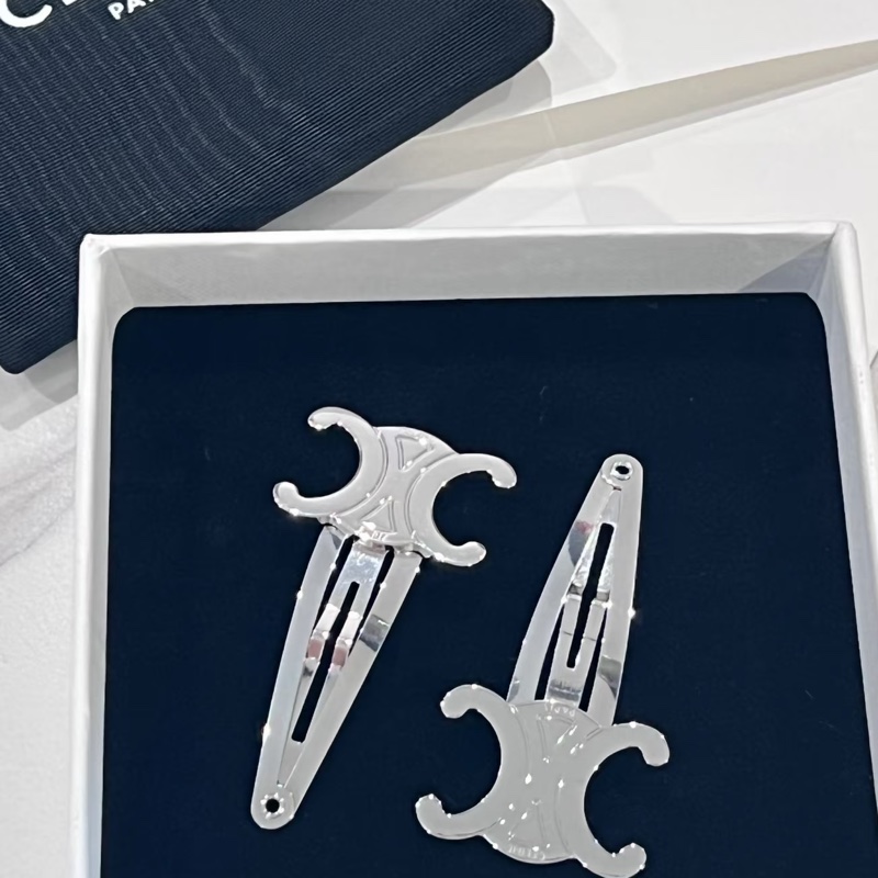 Celine 金屬銀色髮夾/單支 髮飾 光澤細閃時髦-1