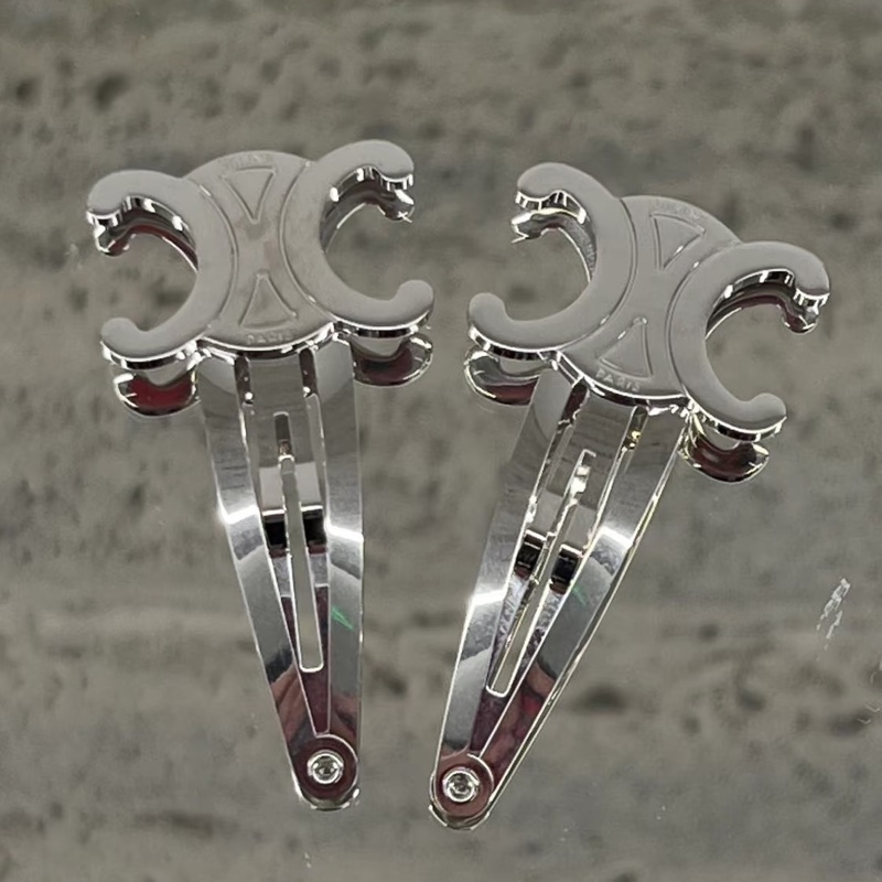 Celine 金屬銀色髮夾/單支 髮飾 光澤細閃時髦-2