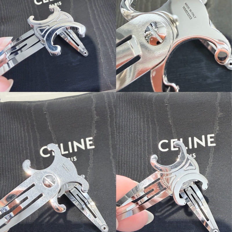 Celine 金屬銀色髮夾/單支 髮飾 光澤細閃時髦-3