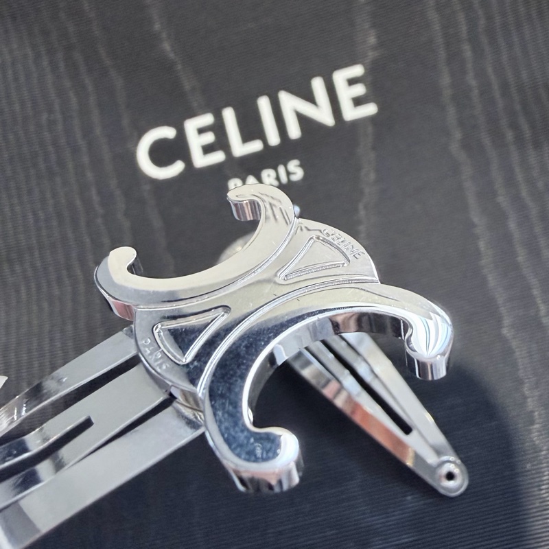 Celine 金屬銀色髮夾/單支 髮飾 光澤細閃時髦-5
