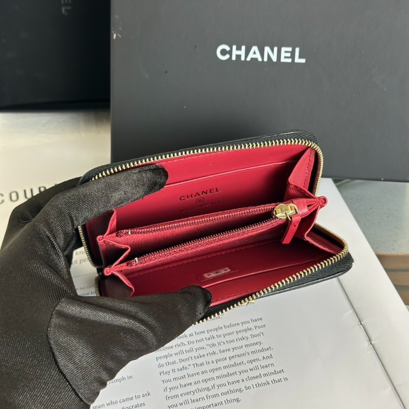CHANEL 19 24C羊皮拉鍊零錢包 - 黑金-5