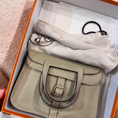 HERMES 真品 Halzan 迷你 Swift牛皮 鼠尾草綠Z刻