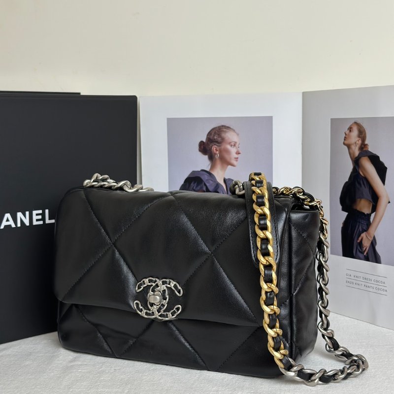 CHANEL 19 Bag 菱格紋羊皮手提肩背包 26 - 黑銀-2