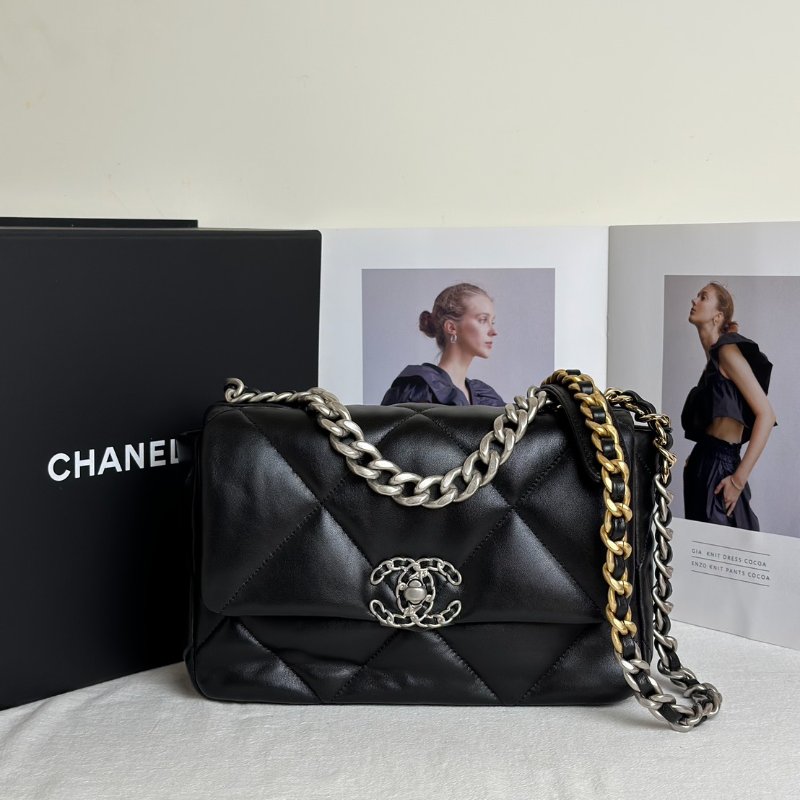 CHANEL 19 Bag 菱格紋羊皮手提肩背包 26 - 黑銀-3