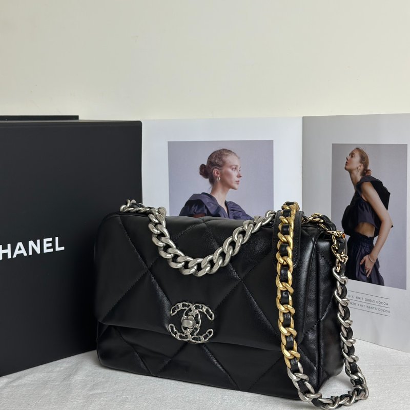 CHANEL 19 Bag 菱格紋羊皮手提肩背包 26 - 黑銀-4