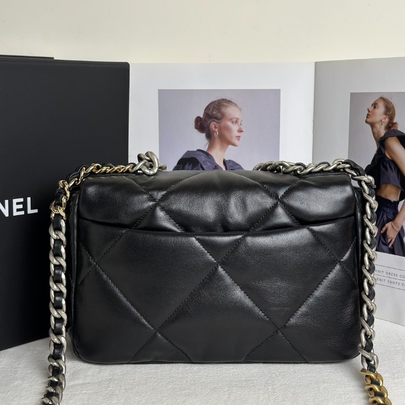 CHANEL 19 Bag 菱格紋羊皮手提肩背包 26 - 黑銀-5