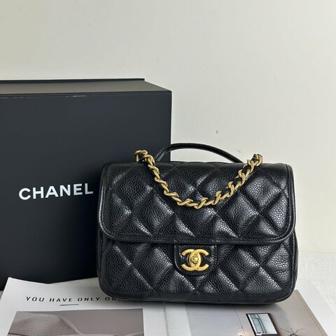CHANEL 25A粒面牛皮後背包 - 黑金