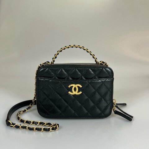 CHANEL 化妝盒提把荔枝黑 AS3222/晶片款