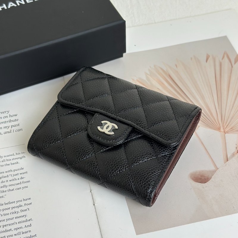 CHANEL 經典口蓋三折短夾 - 黑銀-2