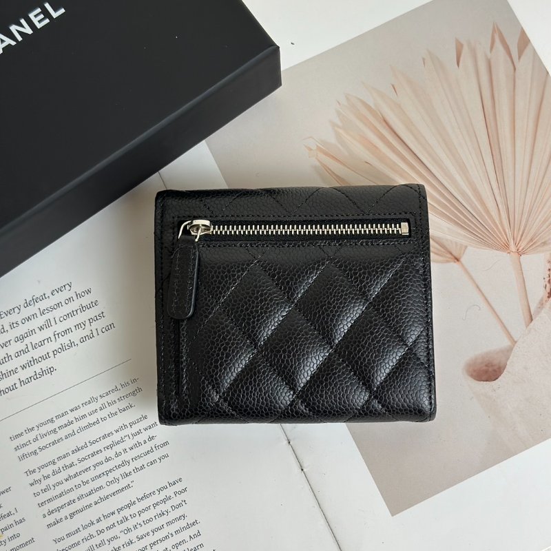 CHANEL 經典口蓋三折短夾 - 黑銀-3