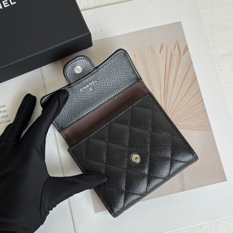 CHANEL 經典口蓋三折短夾 - 黑銀-4