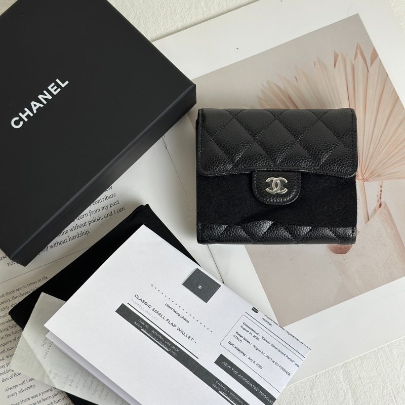 CHANEL 經典口蓋三折短夾 - 黑銀-7