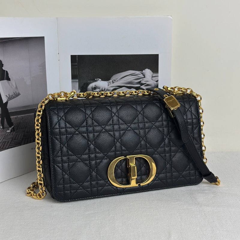 DIOR Caro藤格紋斜背包 - 中號黑金-2