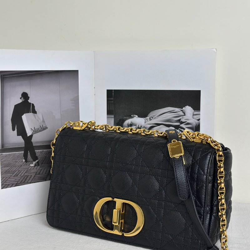 DIOR Caro藤格紋斜背包 - 中號黑金-3