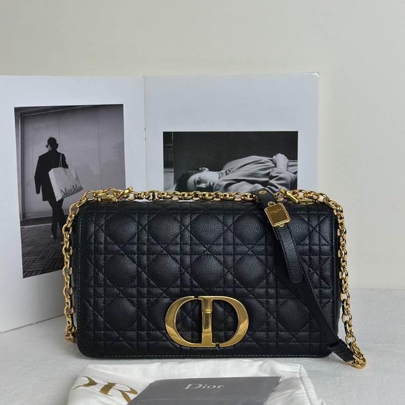 DIOR Caro藤格紋斜背包 - 中號黑金-13