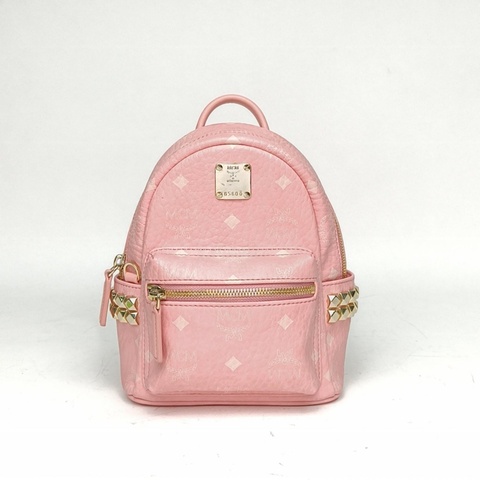 MCM 側邊鉚釘雙肩包超MINI粉色人造革