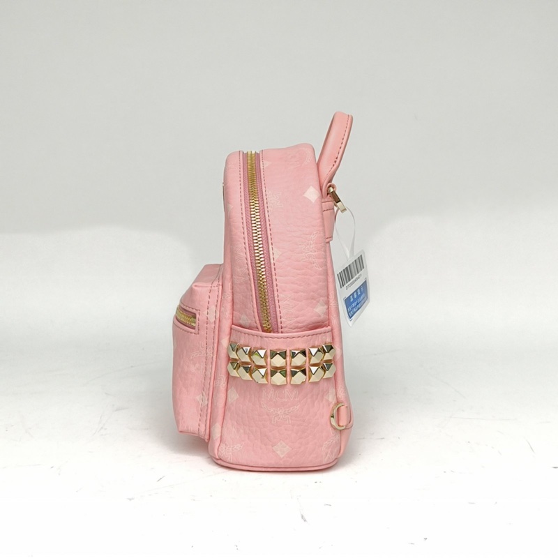 MCM 側邊鉚釘雙肩包超MINI粉色人造革-1