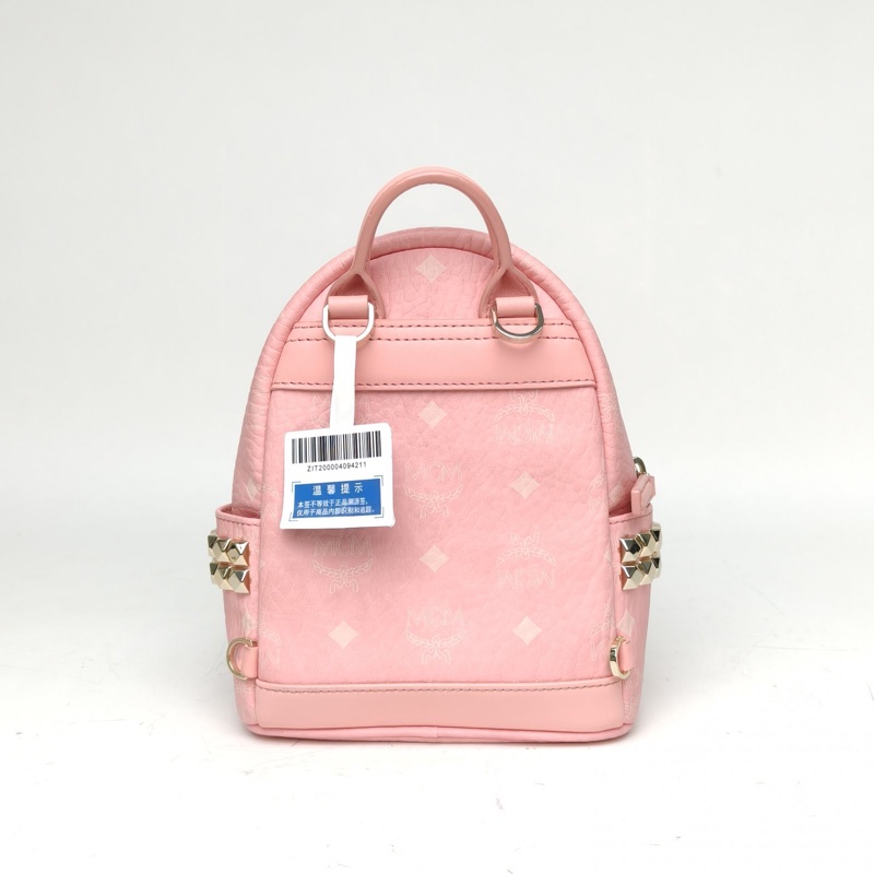 MCM 側邊鉚釘雙肩包超MINI粉色人造革-2