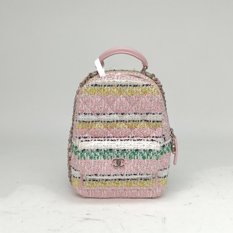 CHANEL 手提前口袋雙肩包13cm彩色粗花呢粗花呢鐳射標銀扣