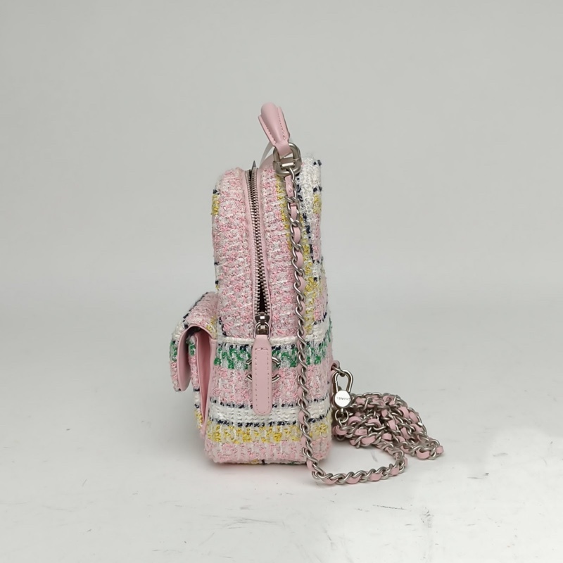 CHANEL 手提前口袋雙肩包13cm彩色粗花呢粗花呢鐳射標銀扣-1