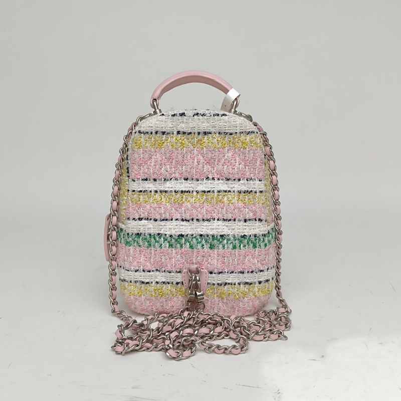 CHANEL 手提前口袋雙肩包13cm彩色粗花呢粗花呢鐳射標銀扣-2