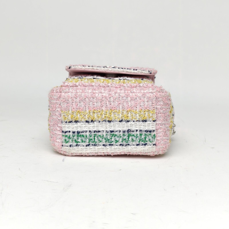 CHANEL 手提前口袋雙肩包13cm彩色粗花呢粗花呢鐳射標銀扣-3