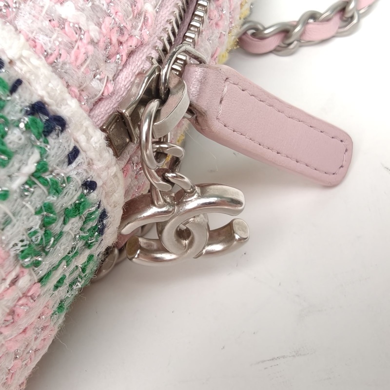 CHANEL 手提前口袋雙肩包13cm彩色粗花呢粗花呢鐳射標銀扣-4