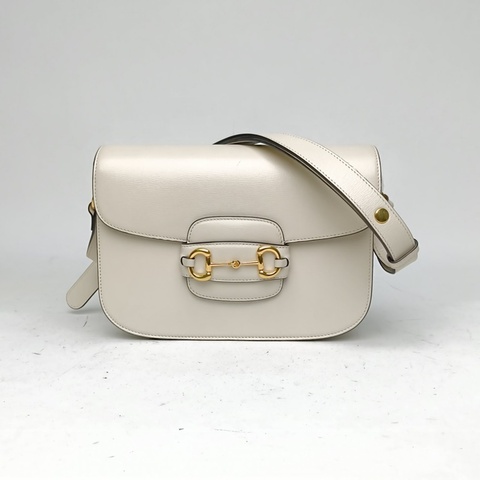GUCCI Horsebit馬銜扣1955馬鞍包小號25白色牛皮金扣肩背包