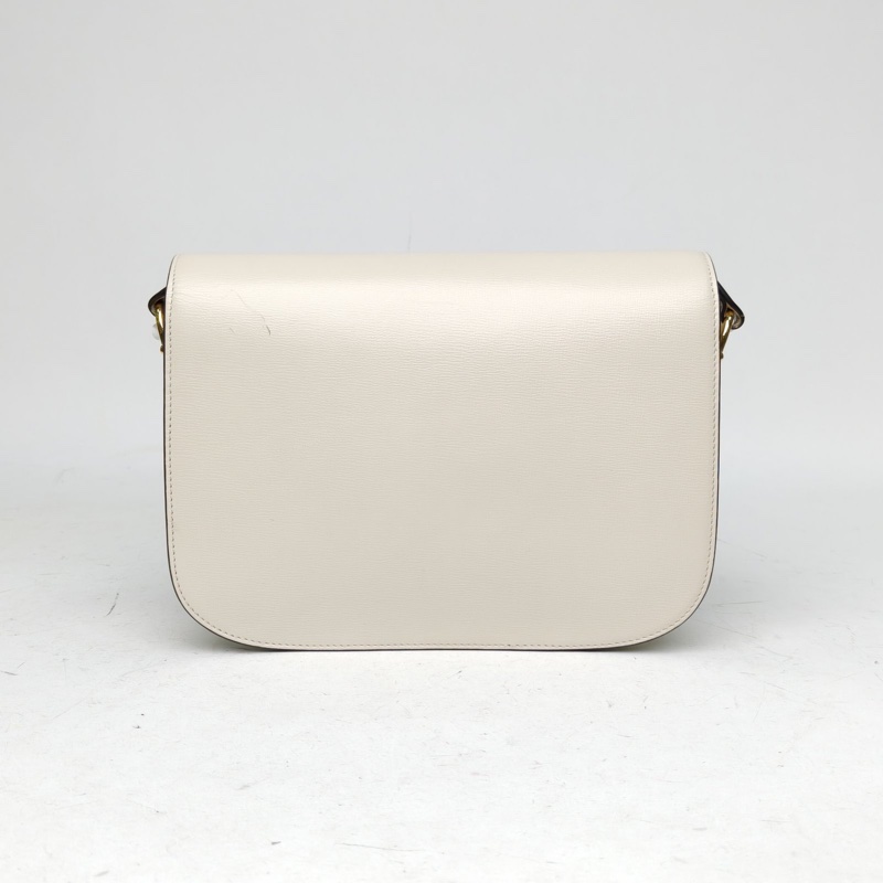 GUCCI Horsebit馬銜扣1955馬鞍包小號25白色牛皮金扣肩背包-2