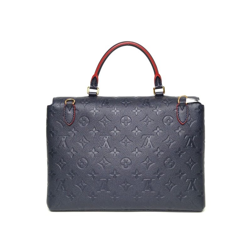 LOUIS VUITTON 藍色牛皮金扣2018老花MARIGNAN手提郵差包肩背包-2