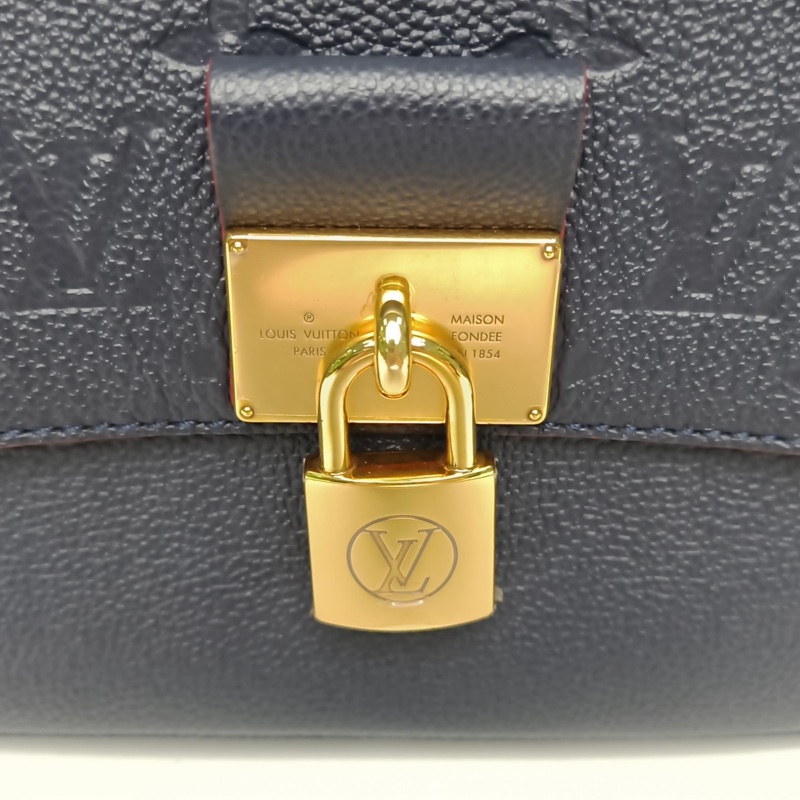 LOUIS VUITTON 藍色牛皮金扣2018老花MARIGNAN手提郵差包肩背包-4