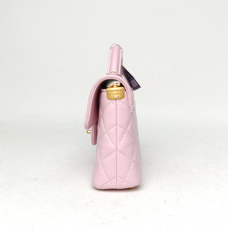 CHANEL 25P手柄Kelly單皮穿鏈手提單肩包粉色羊皮晶片開金扣-1