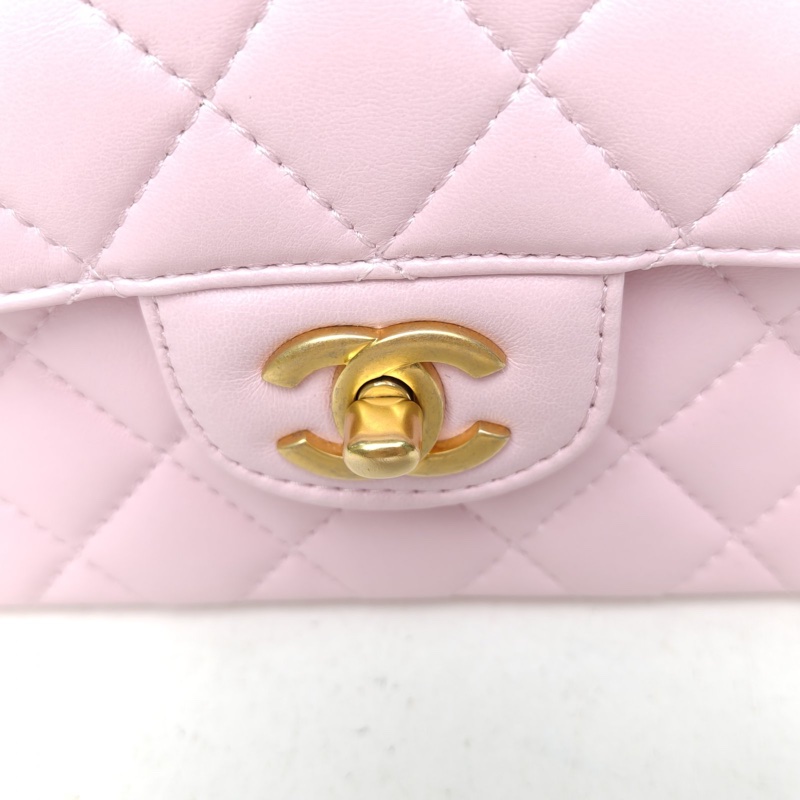 CHANEL 25P手柄Kelly單皮穿鏈手提單肩包粉色羊皮晶片開金扣-4