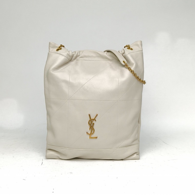 SAINT LAURENT 珍珠灰羊皮金扣Jamie福袋包垃圾袋小號肩背包-0