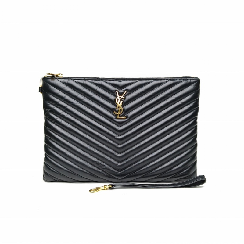 SAINT LAURENT 黑色牛皮手拿包-0