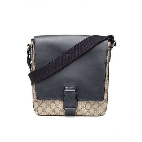 GUCCI 老花牛皮PVC銀扣經典雙G郵差包肩背包