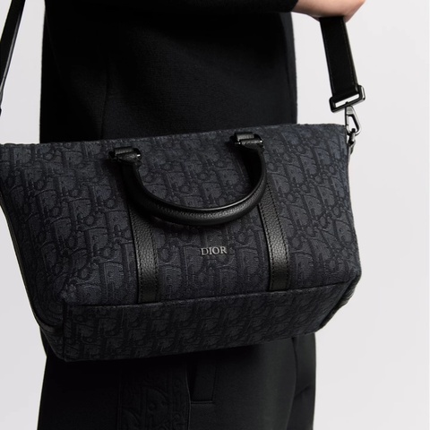 Dior 緹花拼黑色牛皮手把weekender 25斜背包（全新吊牌還在）