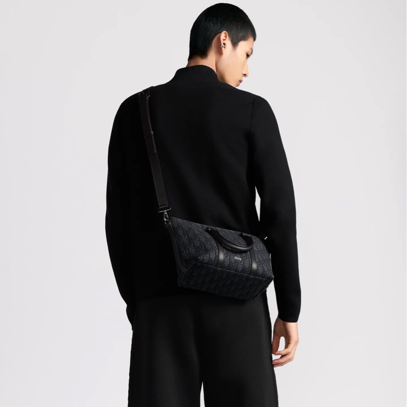 Dior 緹花拼黑色牛皮手把weekender 25斜背包（全新吊牌還在）-1