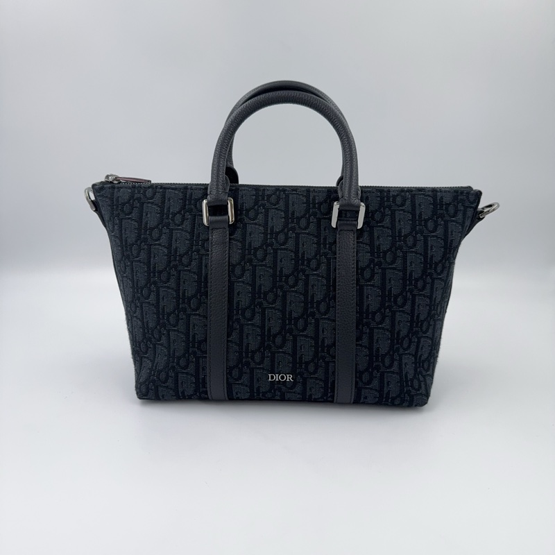Dior 緹花拼黑色牛皮手把weekender 25斜背包（全新吊牌還在）-5