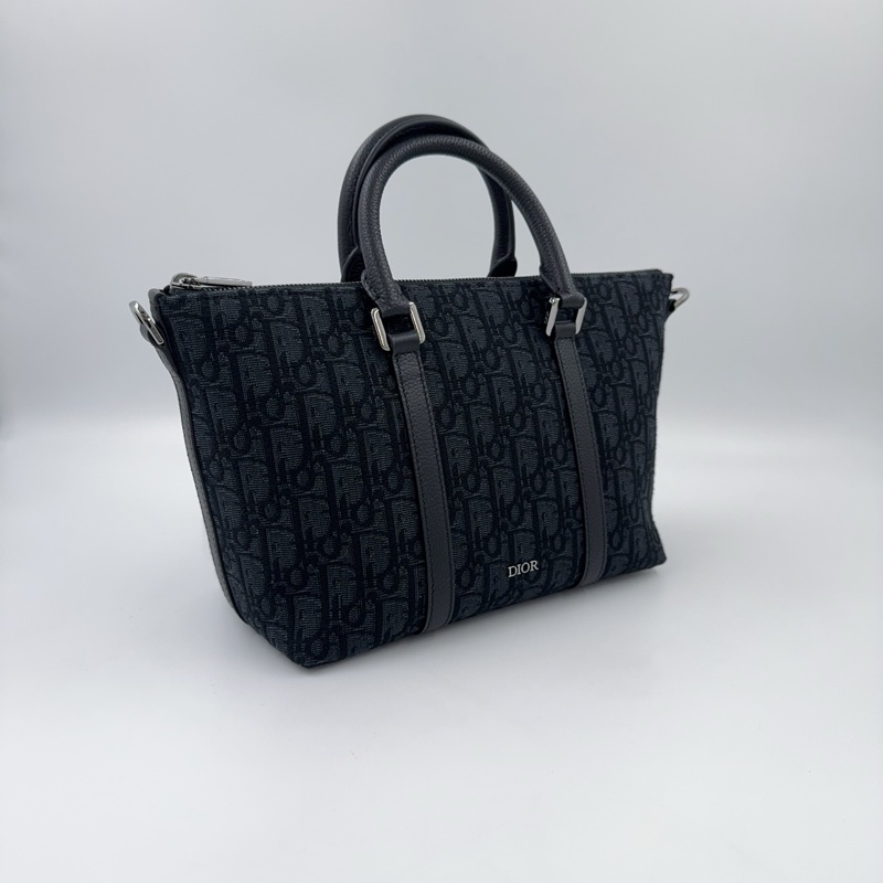 Dior 緹花拼黑色牛皮手把weekender 25斜背包（全新吊牌還在）-6
