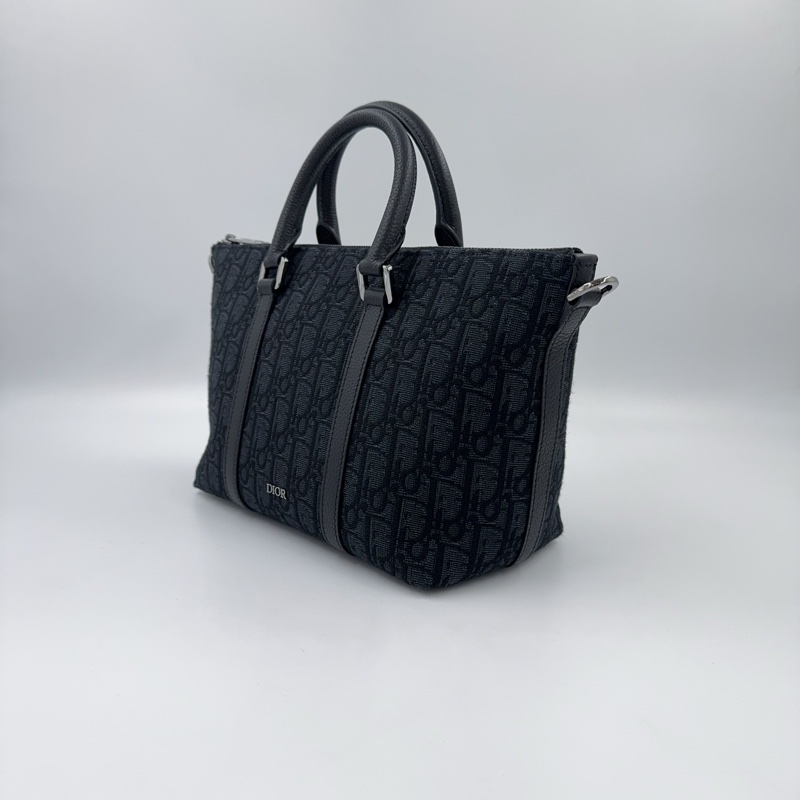 Dior 緹花拼黑色牛皮手把weekender 25斜背包（全新吊牌還在）-7