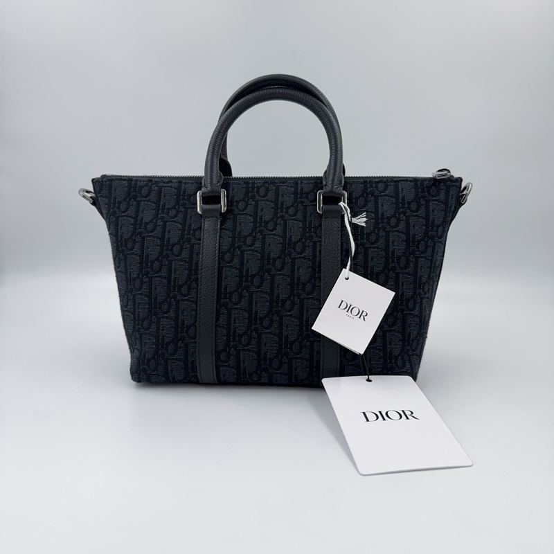Dior 緹花拼黑色牛皮手把weekender 25斜背包（全新吊牌還在）-8