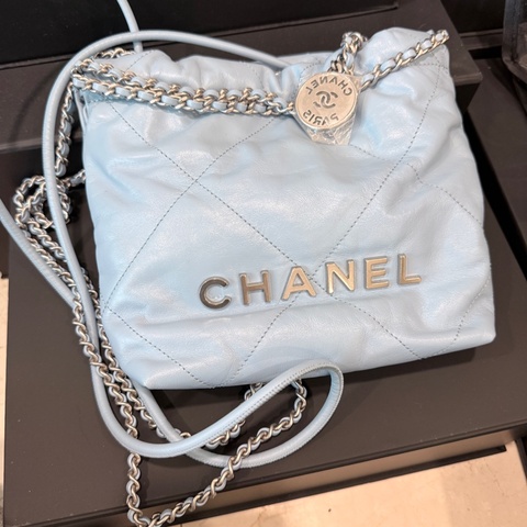 CHANEL✨22bag mini垃圾袋Hobo 購物袋 水藍/寶寶藍