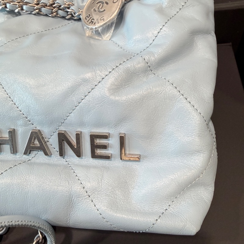 CHANEL✨22bag mini垃圾袋Hobo 購物袋 水藍/寶寶藍-2