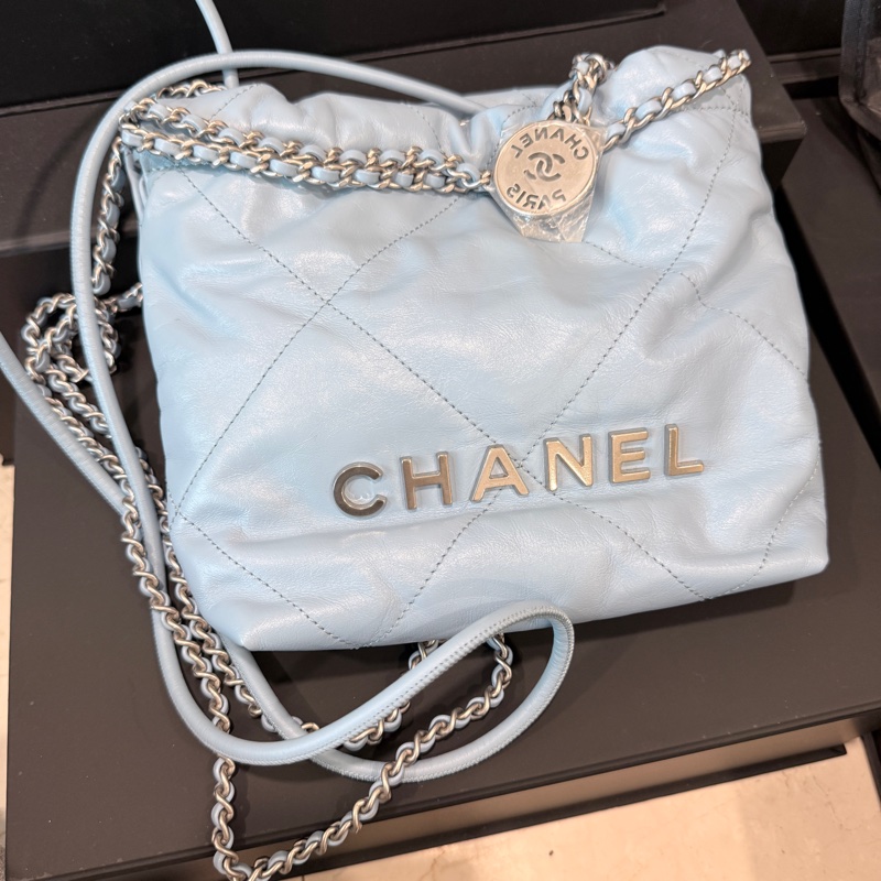 CHANEL✨22bag mini垃圾袋Hobo 購物袋 水藍/寶寶藍-5