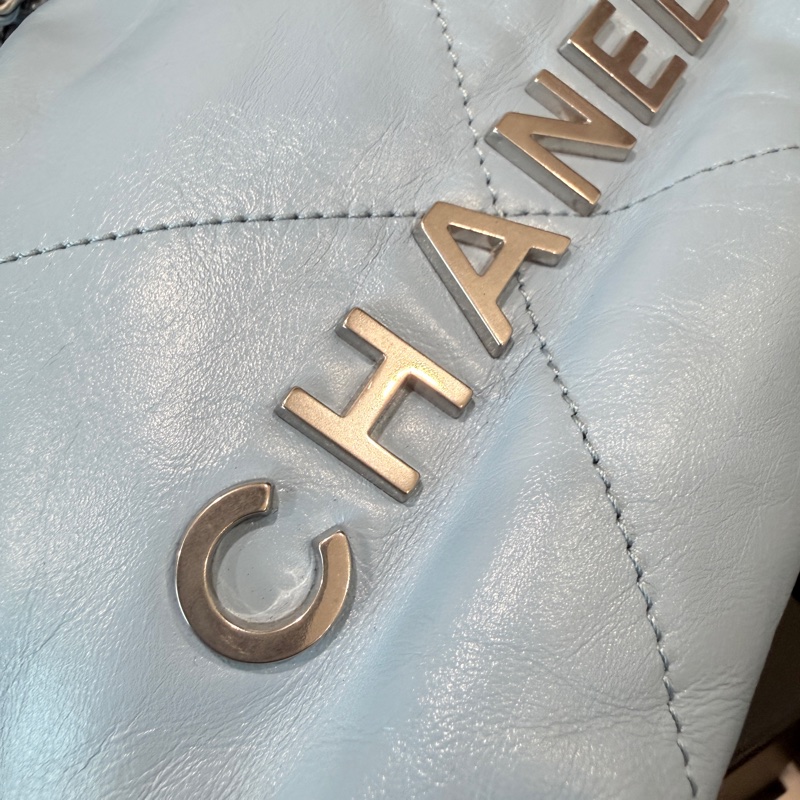 CHANEL✨22bag mini垃圾袋Hobo 購物袋 水藍/寶寶藍-8