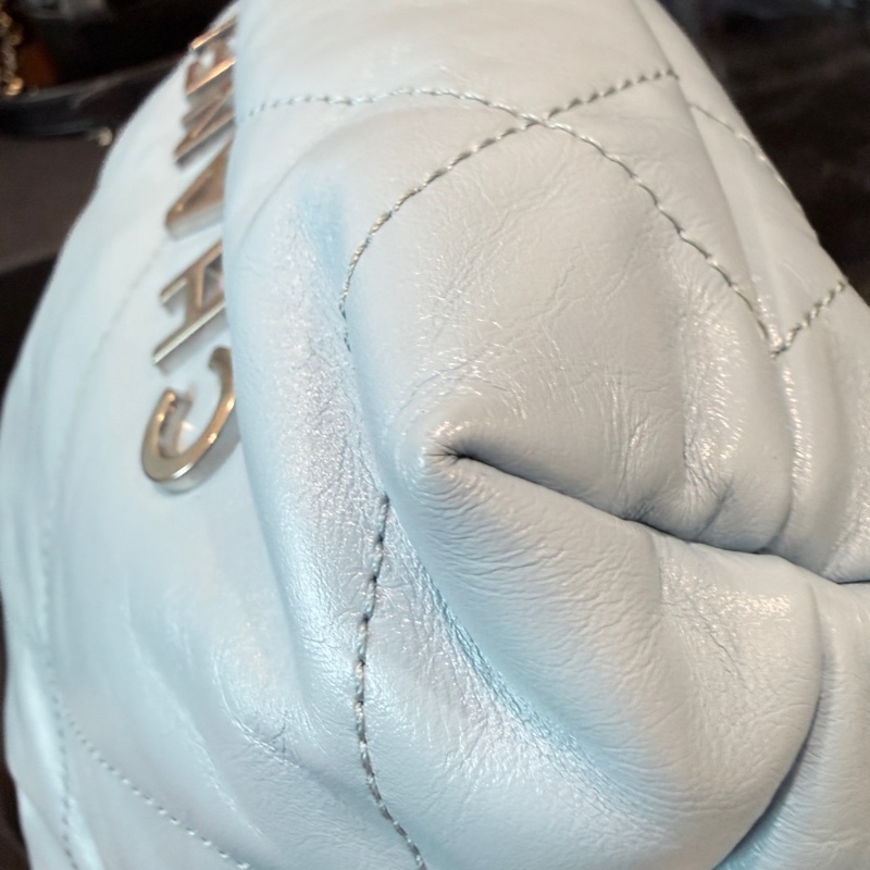 CHANEL✨22bag mini垃圾袋Hobo 購物袋 水藍/寶寶藍-19